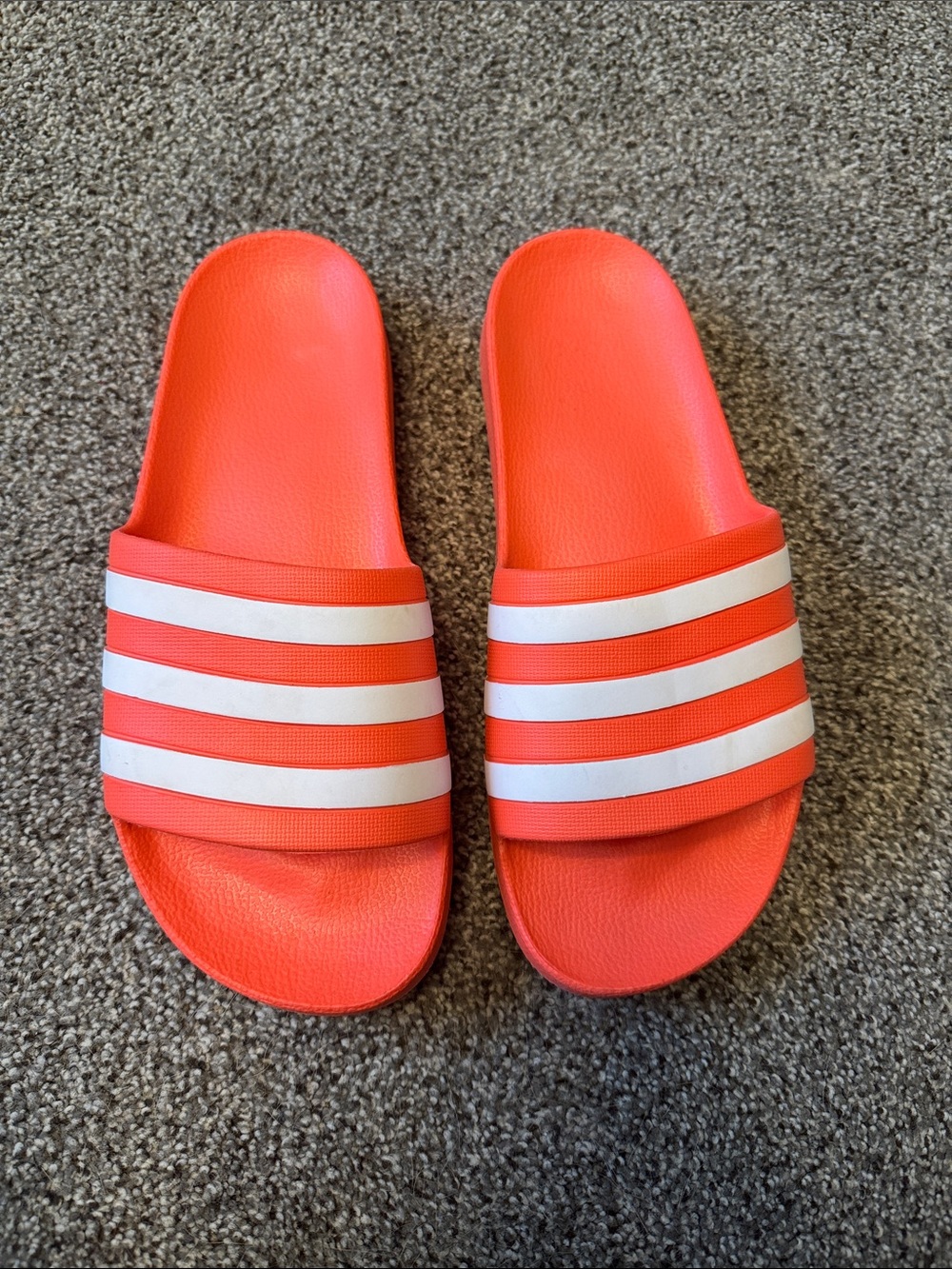 adidas neon Orange Slide Sandals with White Stripes